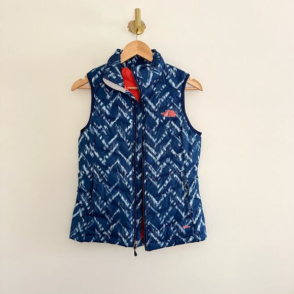 The North Face Flare Down Patterned Zip Up Mock Neck Puffer Vest Blue XS - Picture 1 of 9